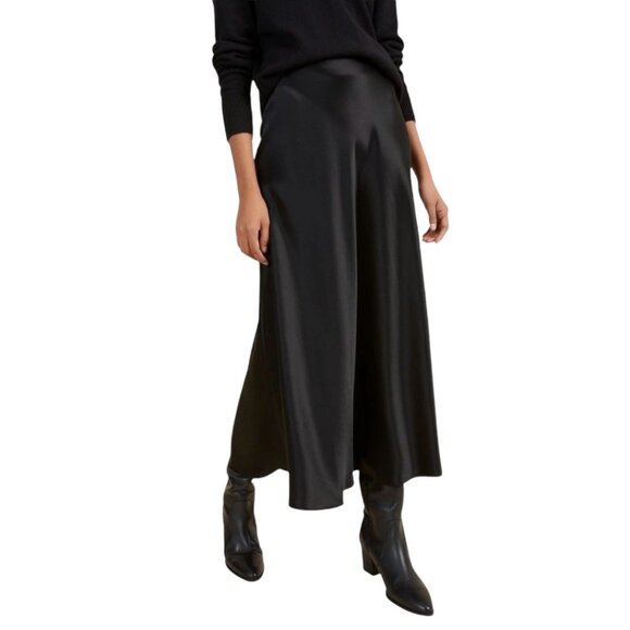 NEW Satin Maxi Skirt Sz.M Black Elastic Waist A-Line Classic Goth 90s Y2K - Picture 9 of 11